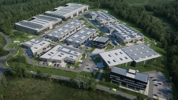 Bureaux et unités PME, stockage, atelier neufs, dans un environnement verdoyant.